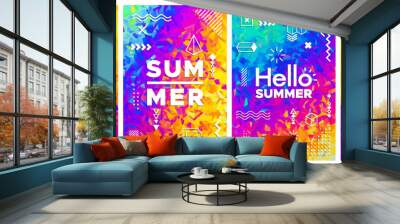 Set of colorful bright summer triangular backgrounds. Trendy artistic design for banner, poster, flyer, cover or invitation. Psychedelic rainbow multicolored promotion design. Vector illustration Wall mural