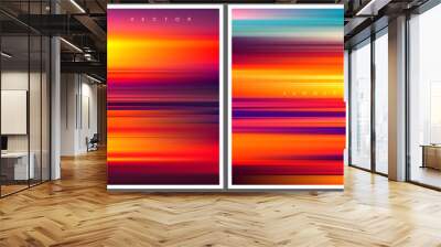 Set of saturated hot summer gradient posters in minimal style. Beautiful ocean beach horizon with sunrise or sunset. Trendy design with blurred background for banner, flyer, cover or invitation Wall mural