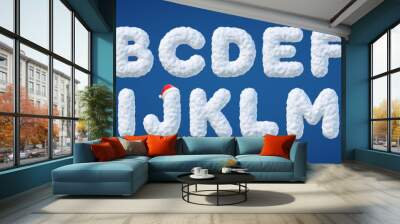 Snowy alphabet. Letters made of snow. Winter font isolated on blue background. Vector illustration Wall mural