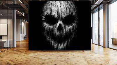 Spooky scary creepy evil Halloween monster face made from old dry branches, roots and thorns, isolated on black background. Black and white horror grunge design background for t-shirt print or poster Wall mural