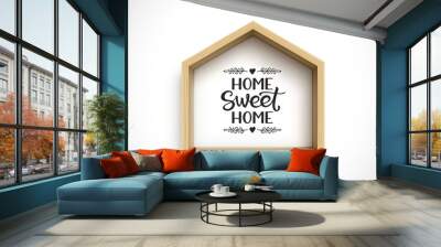 Wooden house frame on white background. Real estate symbol Wall mural