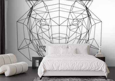 Wireframe low poly tiger head in full face, sketch tiger, 3d rendering Wall mural