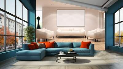 Modern bright interiors apartment with mockup poster frame 3D rendering illustration Wall mural