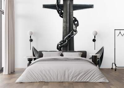 Black iron anchor on black background. 3d render Wall mural