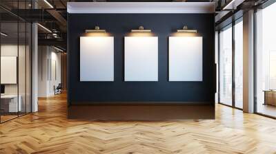 gallery interior with golden frames and lighters (black version) Wall mural