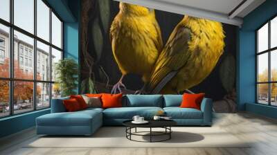 Two yellow bird sitting on branch Wall mural