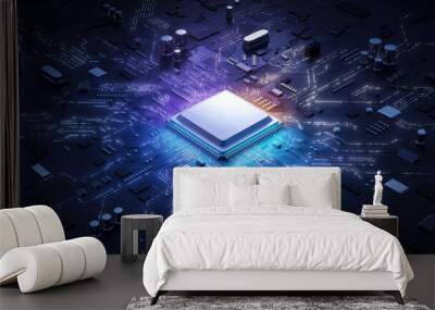 central computer processors cpu concept. motherboard digital chip. technology science background. in Wall mural