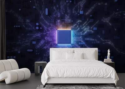 central computer processors cpu concept. motherboard digital chip. technology science background. in Wall mural