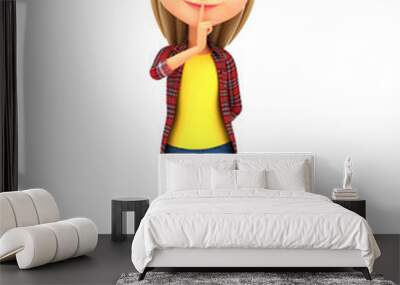  Girl isolated on white background put her finger to her lips Sh Wall mural