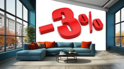 3d render illustration. red three percent on a white background. Wall mural