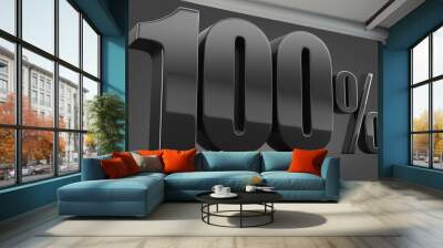 Black percent on a gray background. Black Friday. 3d rendering illustration for advertising. Hundred. Wall mural