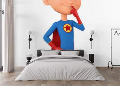 Cartoon character boy in a suit thinks on a white background. 3d rendering. Illustration for advertising. Wall mural