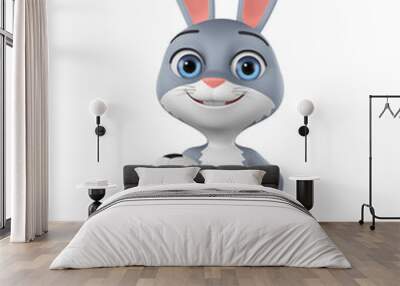 Cartoon character gray rabbit by a soccer ball on a white background. 3d rendering. Illustration for advertising. Wall mural