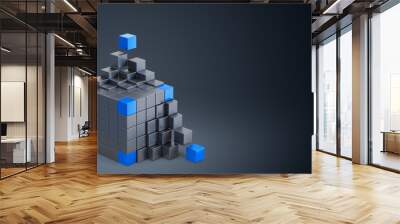 Flying metal cubes and blue on a dark background. 3D rendered Il Wall mural