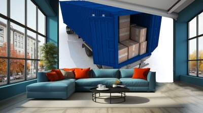 container of truck with boxes  on white Wall mural