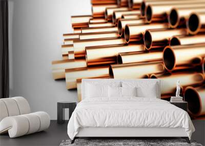 copper pipes. Isolated on White Background. 3D illustration Wall mural