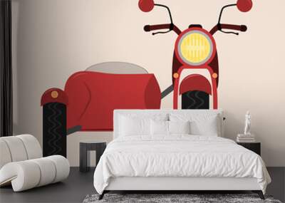 Vintage motorcycle with sidecar. Isolated vector illustration. Red color. Wall mural