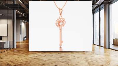 3D illustration red rose gold decorative key necklace on chain with diamond Wall mural