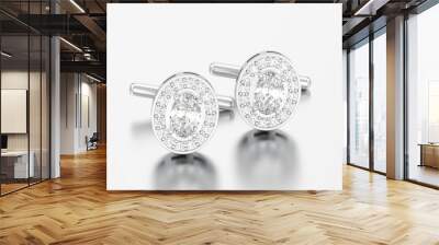 3D illustration two white gold or silver metal chrome diamond cufflinks stud Wall mural