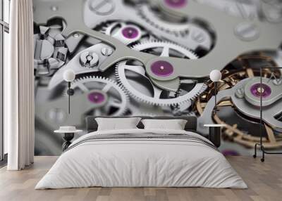 Watch machinery 3D rendering with gears close-up view with dof Wall mural