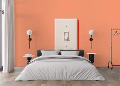 Minimal composition for energy saving concept. White light switch in the off position with coral color background. 3d rendering illustration. Wall mural