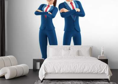 3d cartoon businessman and businesswoman with arms crossed Wall mural