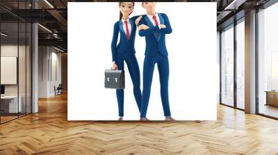 3d cartoon businesswoman leaning on businessman shoulder Wall mural