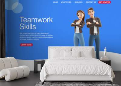 3d cartoon man and woman teamwork web banner Wall mural