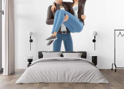 3d cartoon man carrying woman in his arms Wall mural