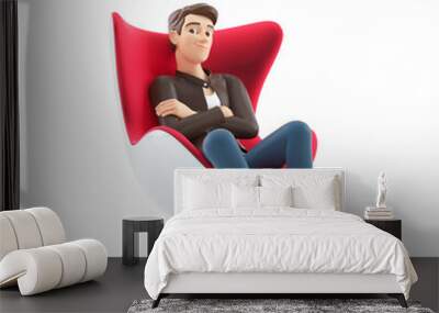 3d cartoon man sitting comfortably with arms crossed Wall mural