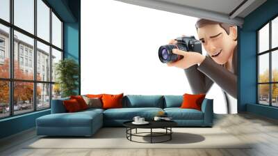 3d cartoon man taking photo with camera Wall mural