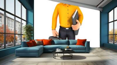 3d man standing and holding briefcase Wall mural