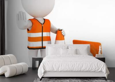 3d white people stop sign with traffic cones Wall mural