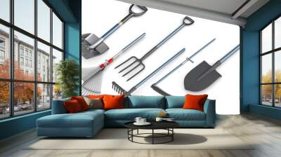 3d set of garden tools. Wall mural