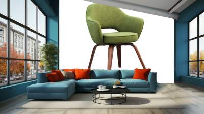 Green fabric chair with wooden legs. 3d render Wall mural