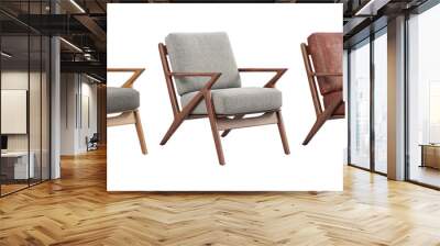 Midcentury fabric and leather upholstery chairs. 3d render Wall mural