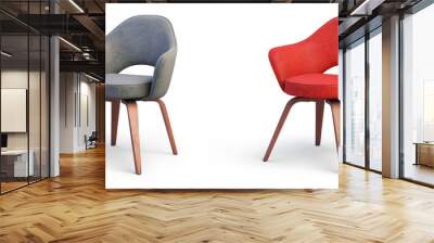 Modern gray and red armchairs. 3d render Wall mural