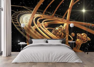 Armillary Sphere And Stars On Black Background Wall mural