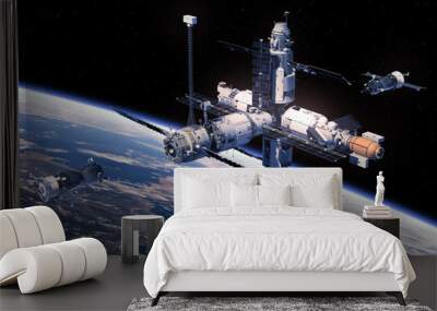 Two Spacecraft Is Preparing To Dock With Space Station Wall mural