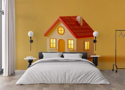 A cute house icon, isolated on a pastel background. Wall mural