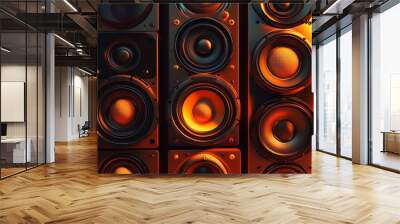 large music speakers with warm orange lighting, background Wall mural