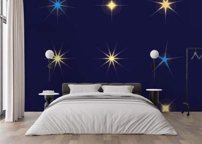 Bright firework, decoration twinkle, shiny flash. Glowing light effect star. Sparkle lights vector Wall mural