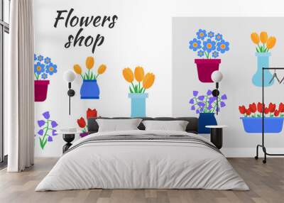 Spring flowers. Fun and cute vector spring flowers icons Wall mural