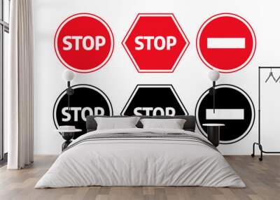 traffic stop dangerous vector signs. stop, warning and attention sign Wall mural