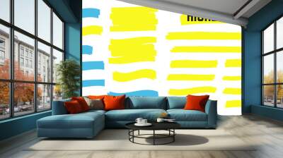 Yellow highlight marker lines. Highlighter strokes and drawing design. Wall mural