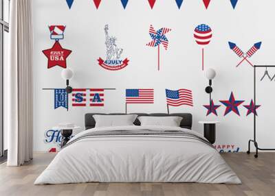 isolated 4th of july design elements, set for celebrate independence day Wall mural