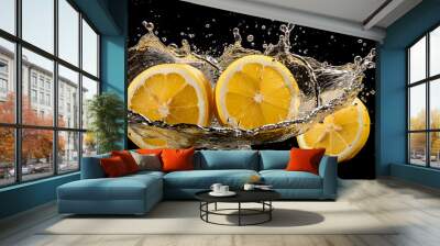 lime fruits isolated on splash water Wall mural