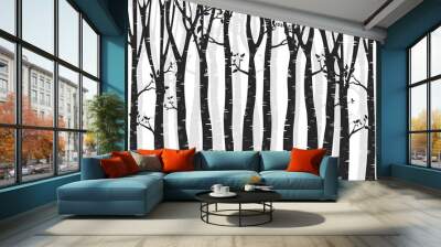 Birch Tree with deer and birds Silhouette Background Wall mural