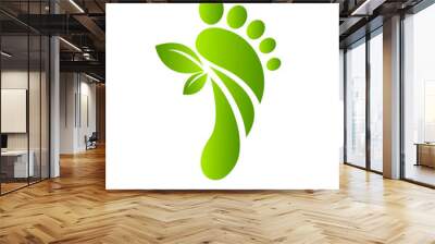 footprints of green leaves organic health and beauty care design  Wall mural