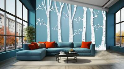 Forest of winter season,Paper vector Illustration Wall mural